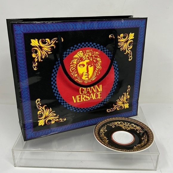 Versace Medusa Black Gold Coffee Saucer with Original Shopping Bag - Picture 1 of 8